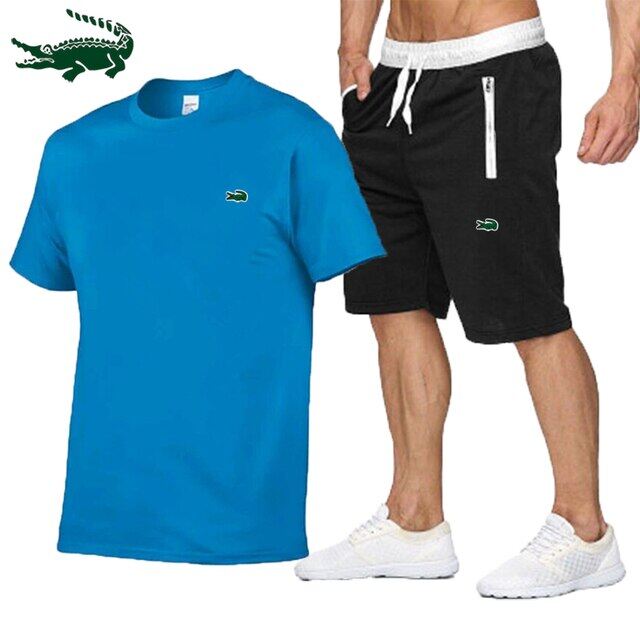 Cartelo High quality spring and summer new men's casual sports cotton round neck short-sleeved T-shirt+casual sports pants set