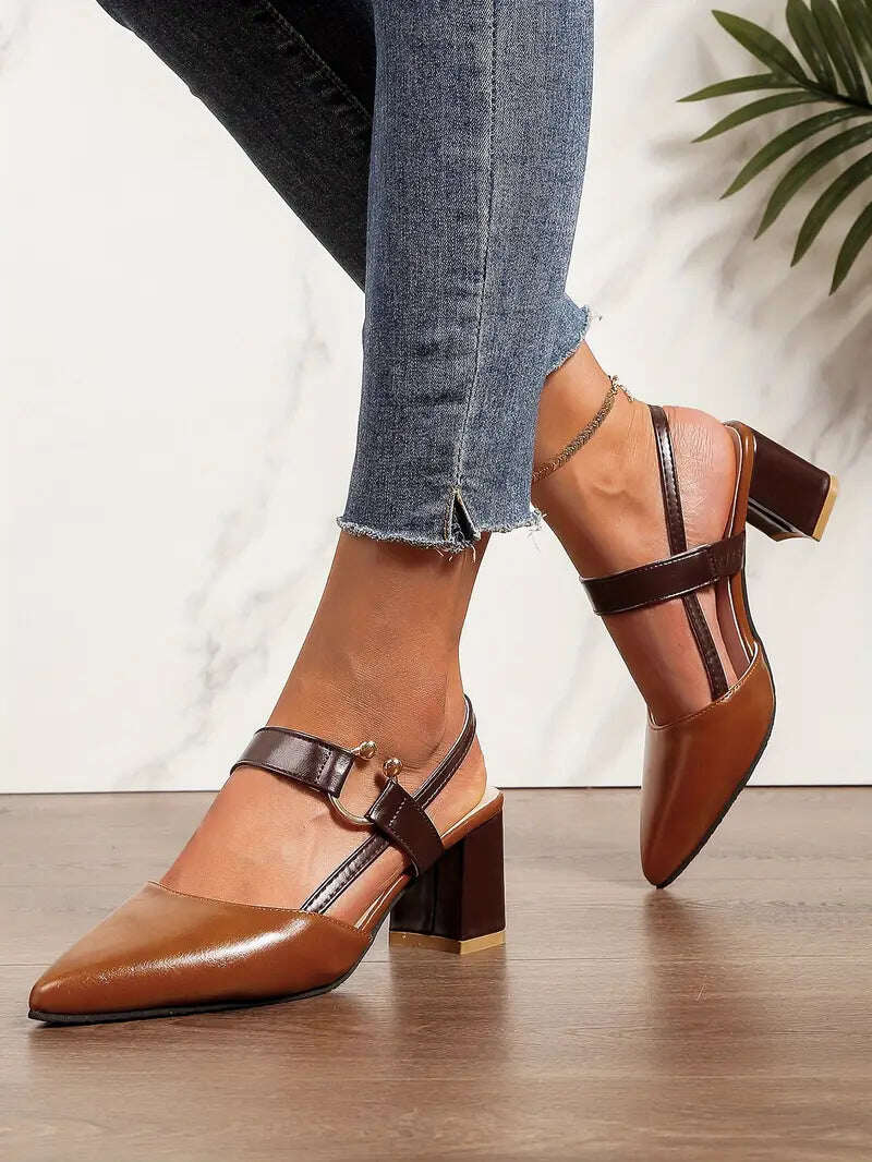 🔥 Dia 49% de desconto - Botas de salto alto estilosas e versáteis com salto grosso, bico fino, design confortável e costas abertas