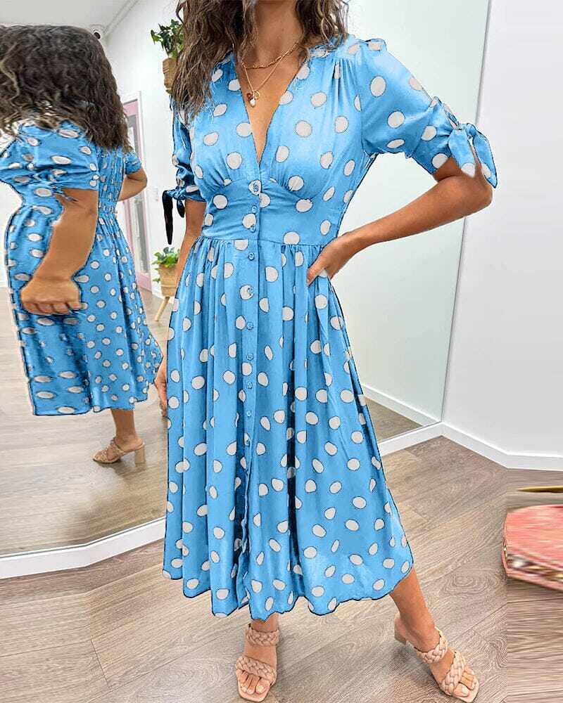 💃Vestido de bolinhas com decote em V profundo