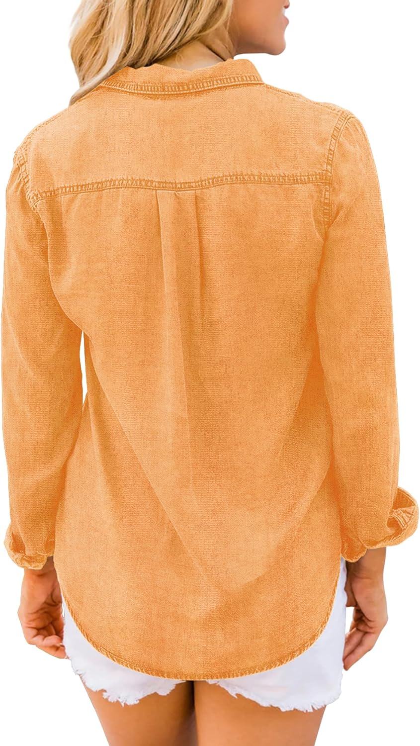 luvamia farmer ing Női Chambray Jean Western Shirts Hosszú ujjú gombos felsők