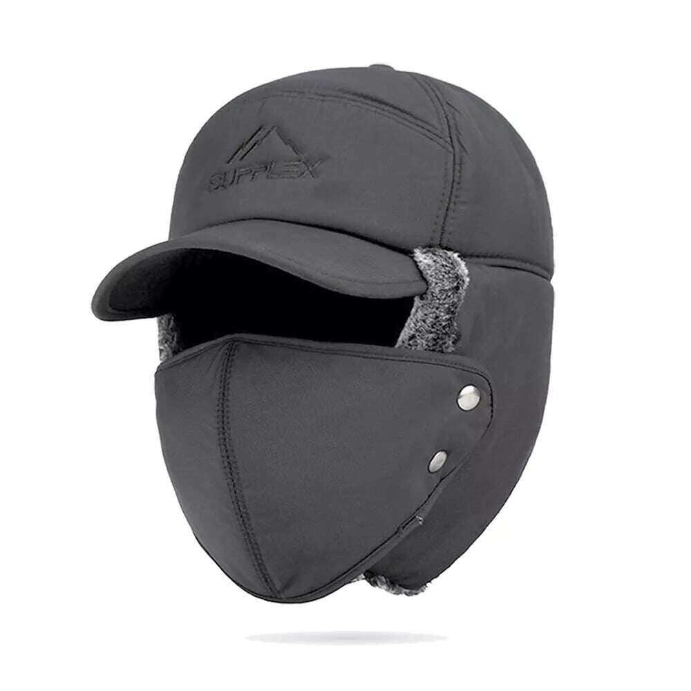 🧢❄️Homens Inverno Aba de Orelha Chapéu Trapper Máscara Facial Pele Aviador Térmico Quente Neve Esqui Cap