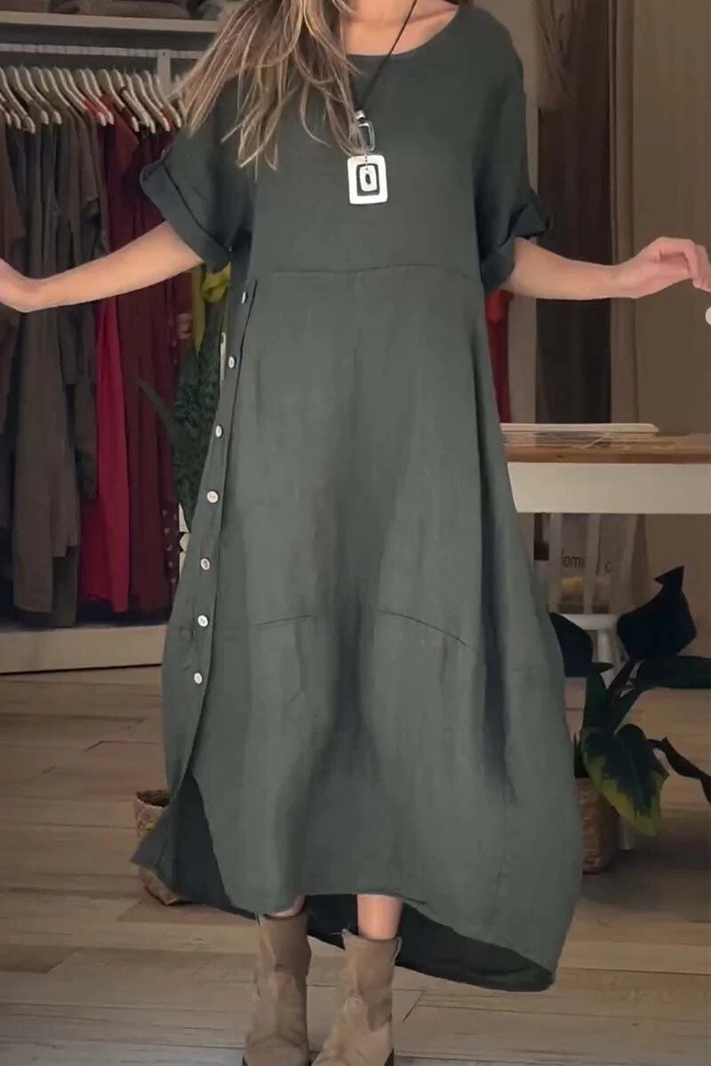 Vestido de linho de algodão casual solto de verão