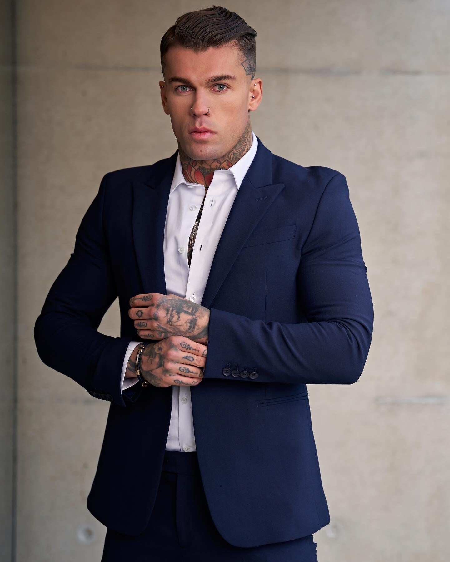 Father Sons Slim Formal Plain Navy Stretch Trousers - FST009