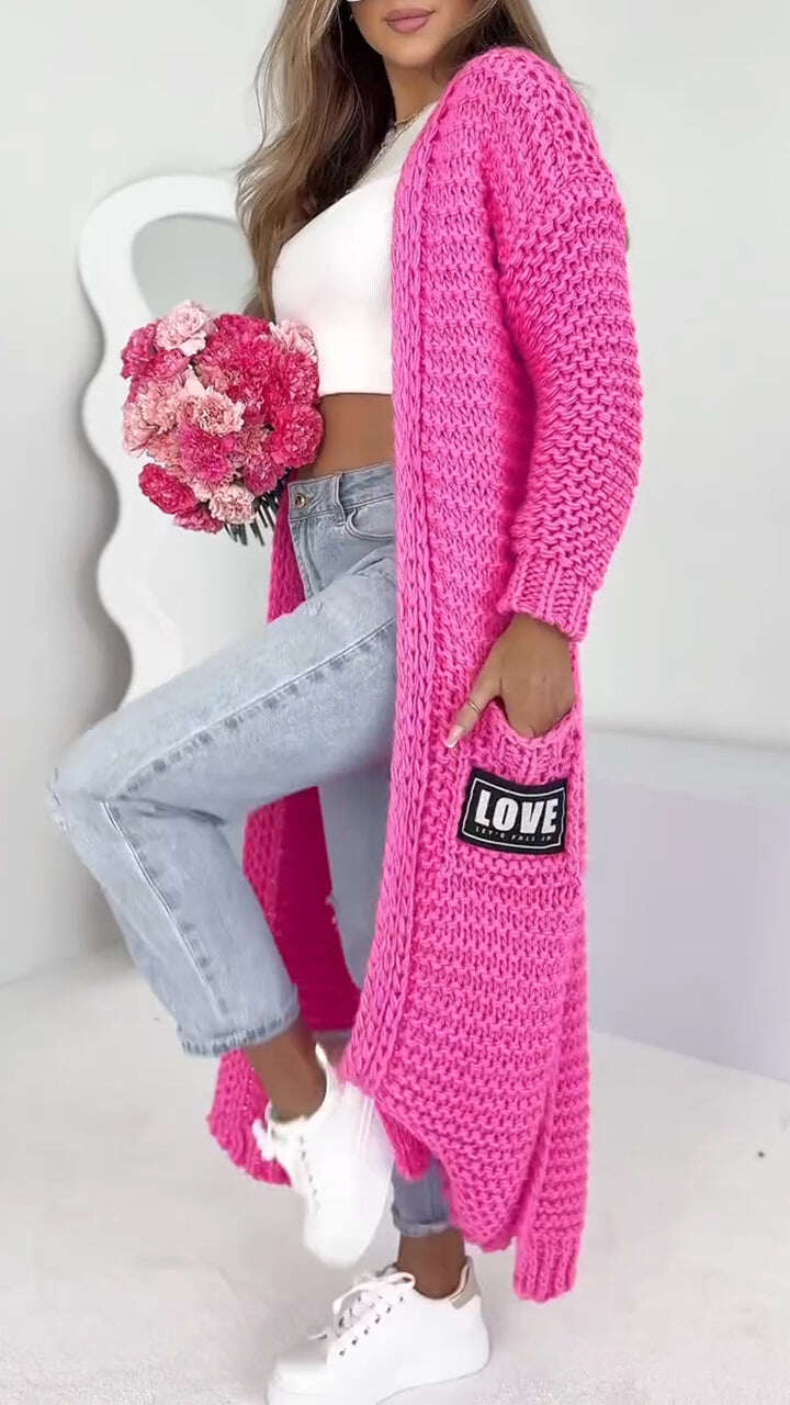 Cardigan longo casual de malha feminino