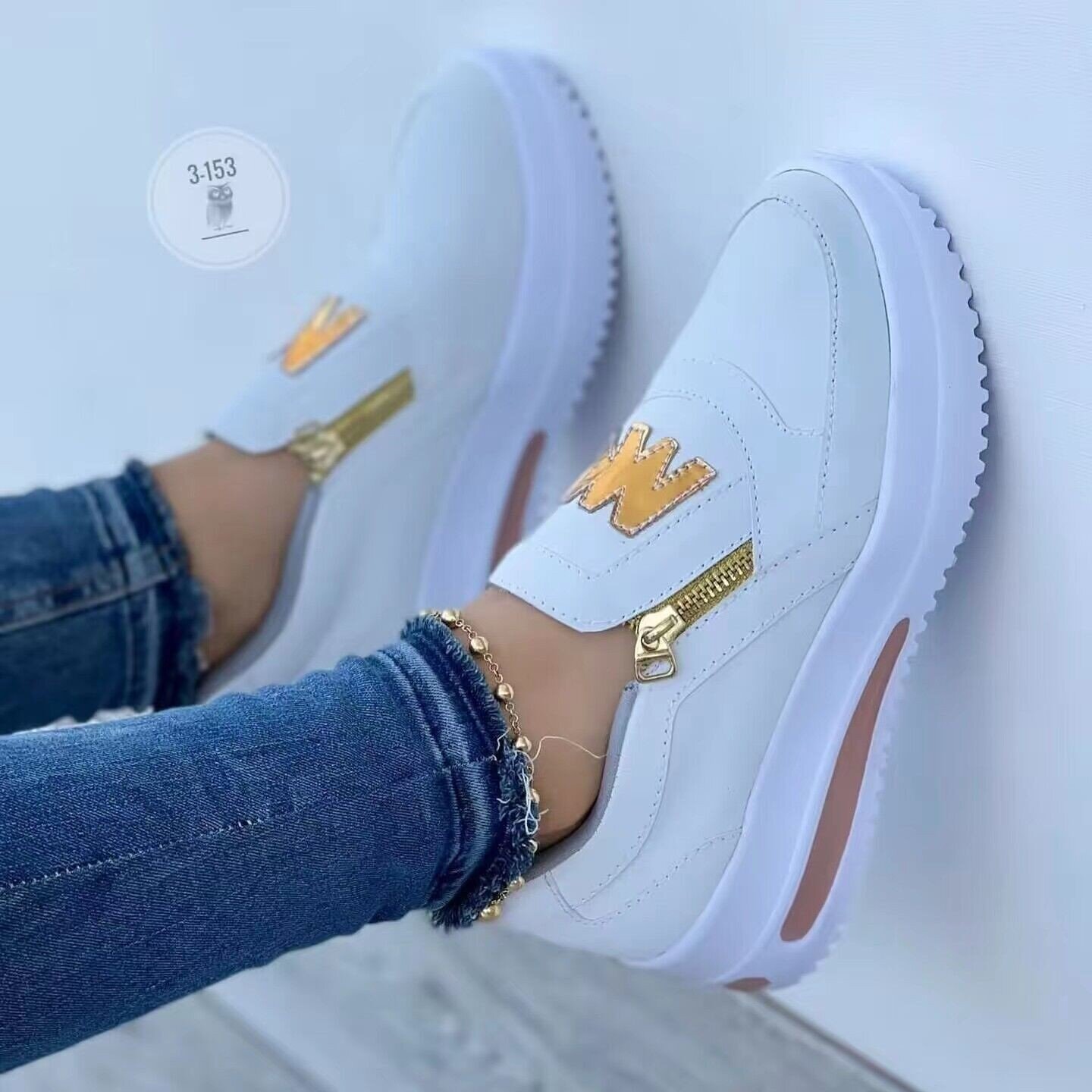 【35-43】Sapatos femininos casuais com plataforma e zíper lateral