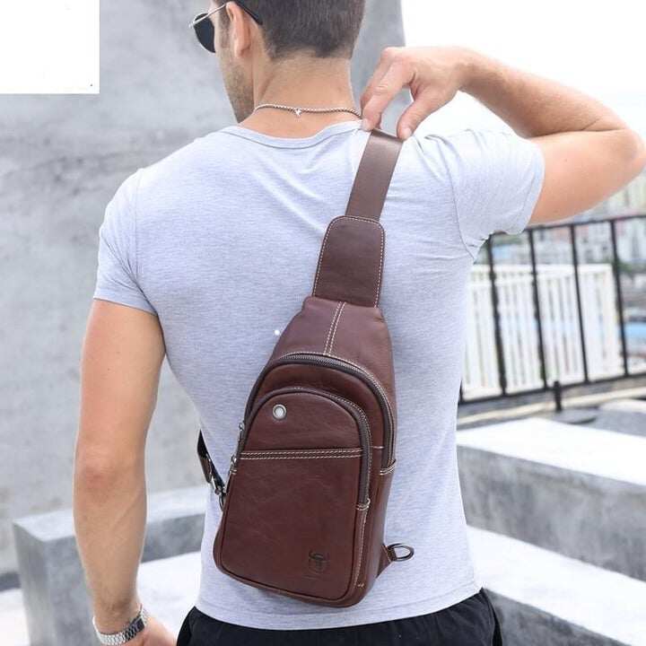 Męska torba na ramię z prawdziwej skóry Travel Sling Chest Bag