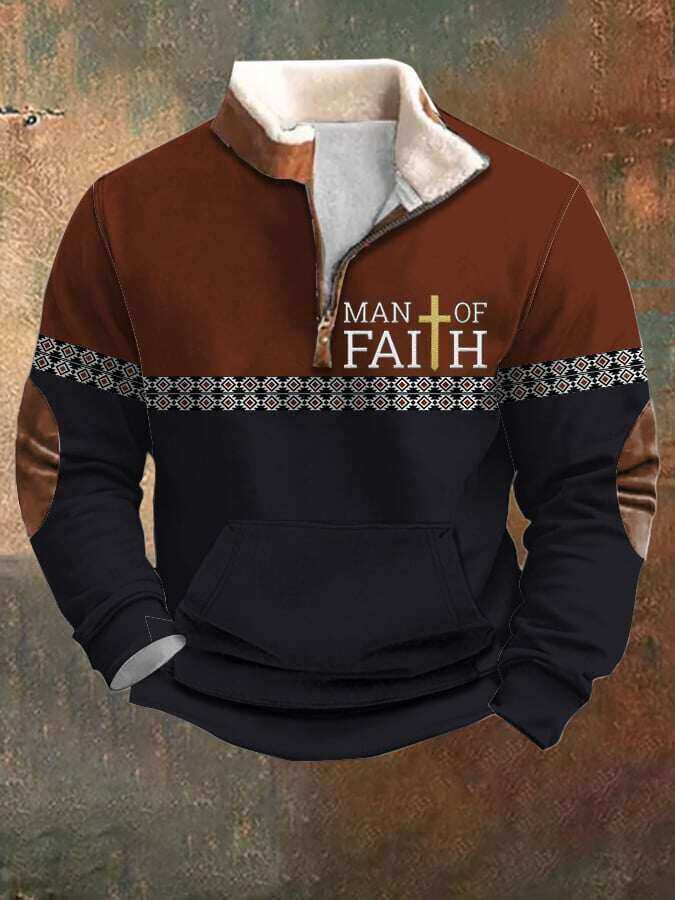 Męska bluza Faith Contrast Color Retro, zapinana na zamek, z długimi rękawami i futrzanym kołnierzem