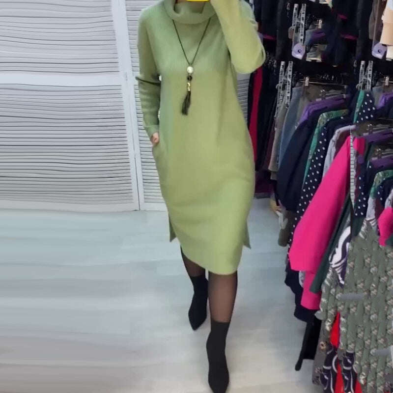 ✨AUTOCONFIANÇA ELEGANTE👗 VESTIDO FEMININO COM MANGA COMPRIDA E SLOT