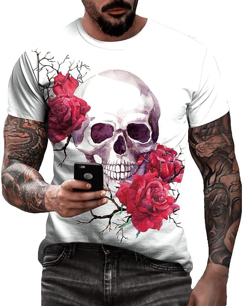Men's 3D Print Skull T-Shirt 3D Creative Print Short Sleeve T-Shirt Casual Round Neck Novelty Street Fashion Tees Shirt
