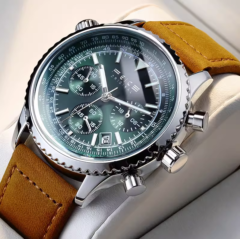 FEICE FK812 Мъжки часовници Многофункционални ръчно сглобени винтидж зелени часовници за мъже