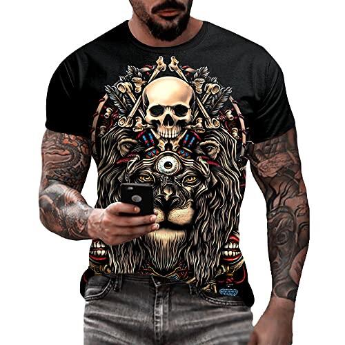 Camiseta masculina de caveira com estampa 3D criativa 3D camiseta de manga curta casual gola redonda novidade moda urbana camiseta