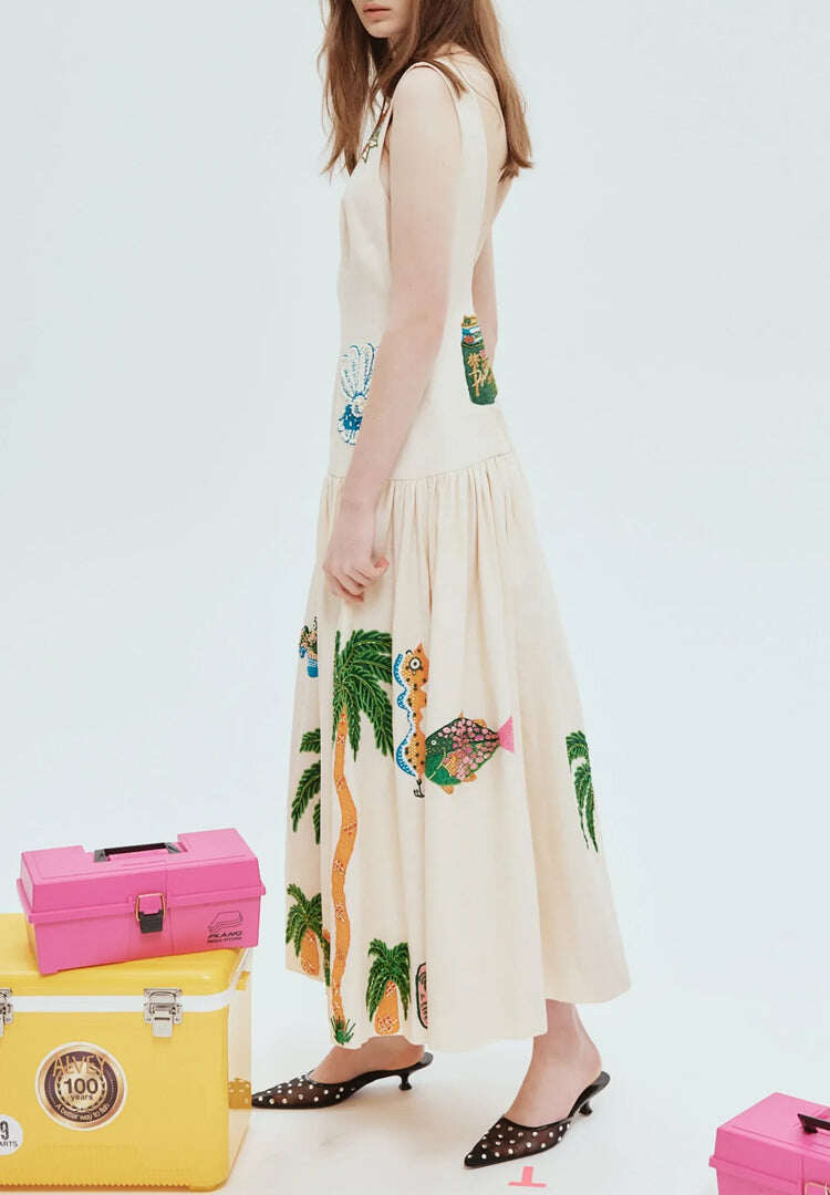 Vestido longo de linho com amêijoas