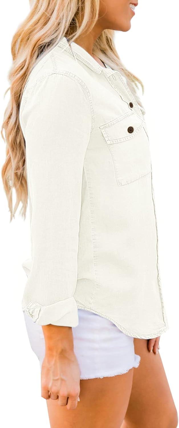 luvamia farmer ing Női Chambray Jean Western Shirts Hosszú ujjú gombos felsők