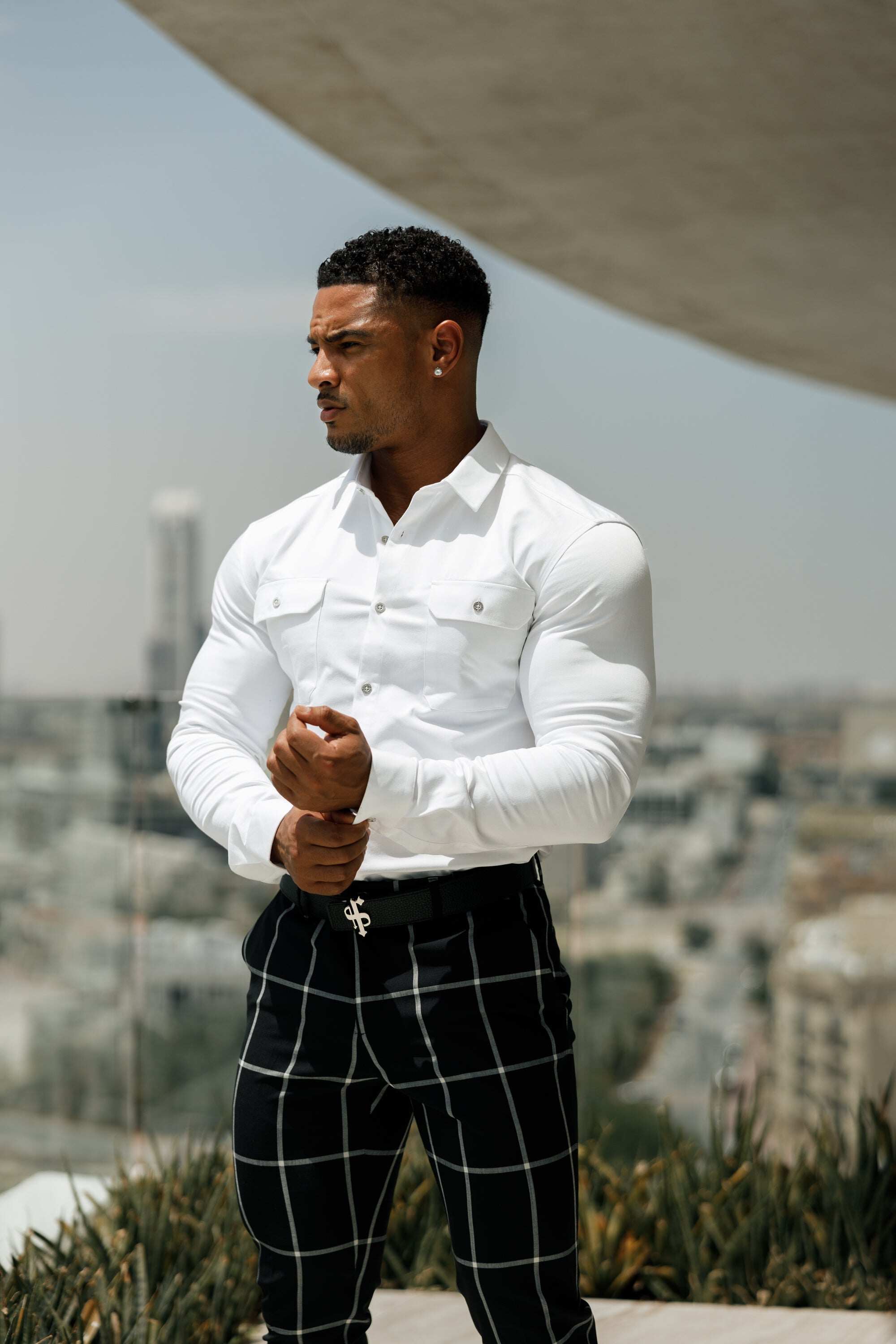 Father Sons Slim Formal Black and Ecru Large Check Stretch Trousers - FST015