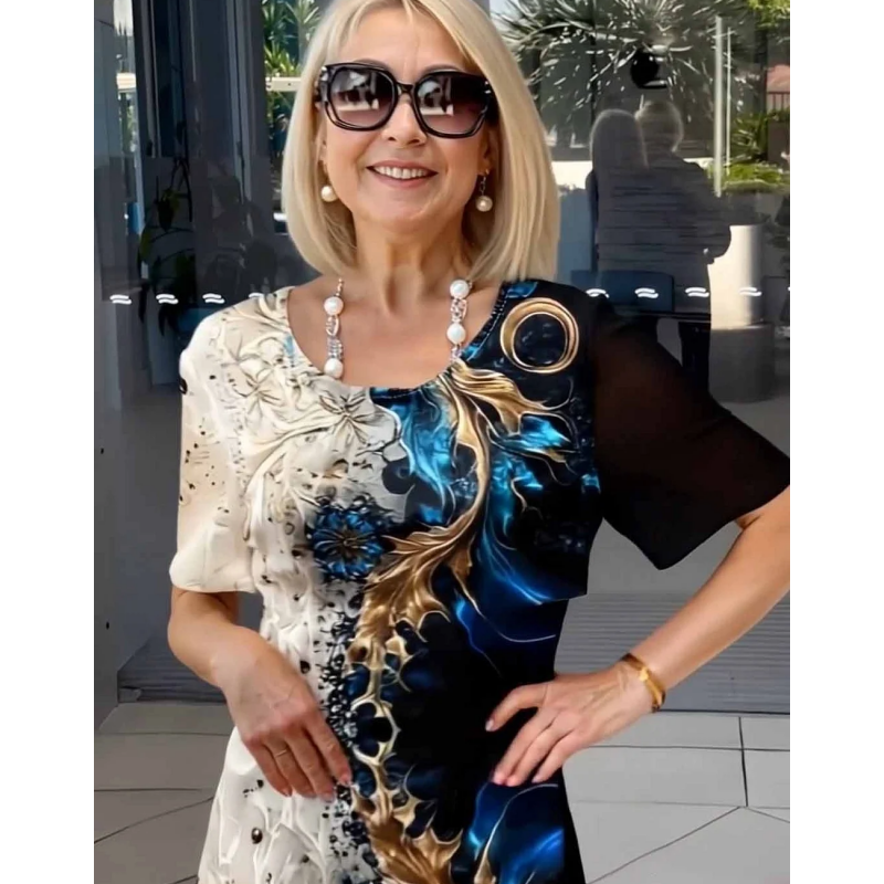 💖Vestido elegante com gola redonda e estampa