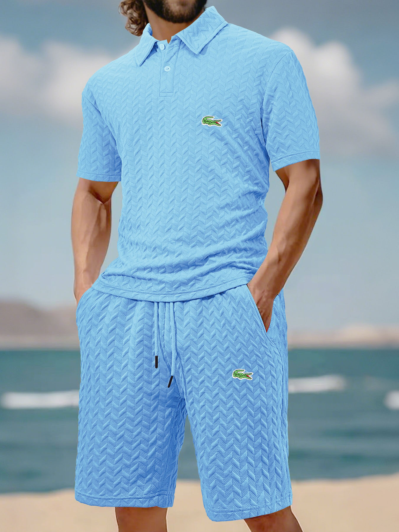 Lacoste Męski Premium Casual Business Sport Krótkie spodenki z krótkim rękawem Polo Garnitur