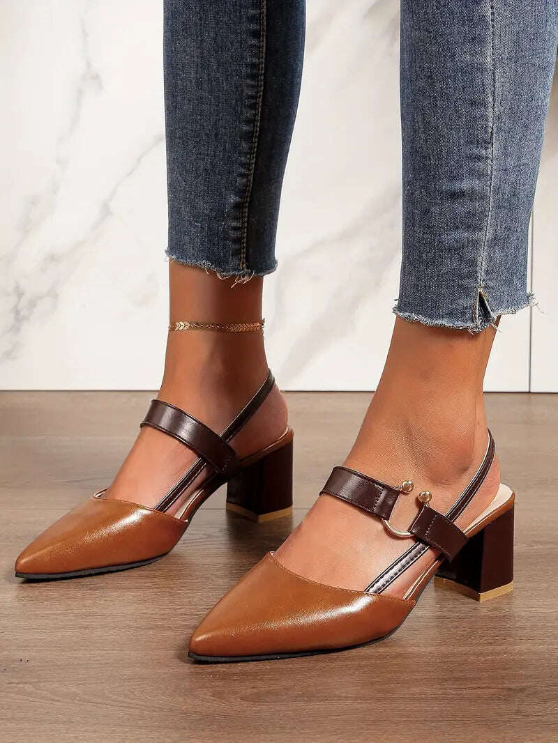🔥 Dia 49% de desconto - Botas de salto alto estilosas e versáteis com salto grosso, bico fino, design confortável e costas abertas
