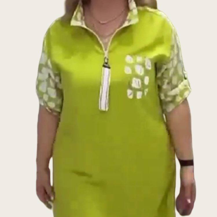 Vestido feminino patchwork na altura do joelho