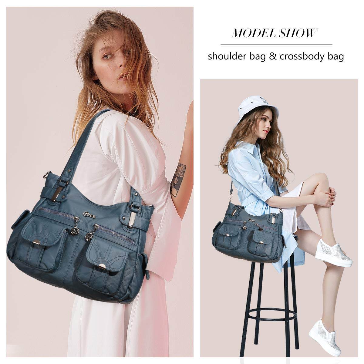 Bolsa de couro premium com muitos bolsos