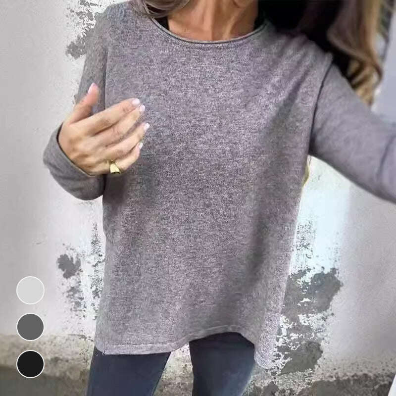 🌹Blusas femininas com decote redondo e mangas compridas