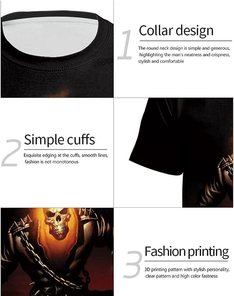 Men's 3D Print Skull T-Shirt 3D Creative Print Short Sleeve T-Shirt Casual Round Neck Novelty Street Fashion Tees Shirt