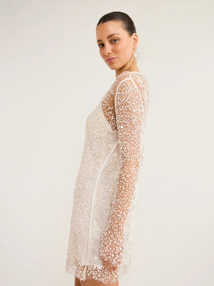 Minivestido de tule com aplicação de cristais Marzia.