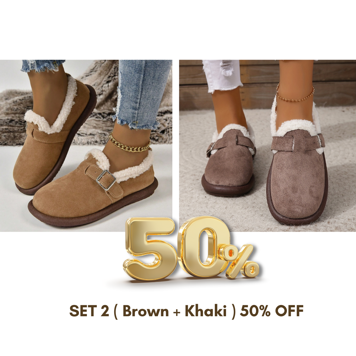 🔥ÚLTIMO DIA COM 50% DE DESCONTO - SAPATILHAS FEMININAS DE PELÚCIA COM BICO REDONDO E SLIP-ON