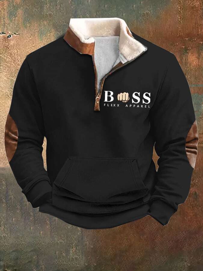 Sweatshirt de homem com estampado de letras vintage com gola alta e fecho