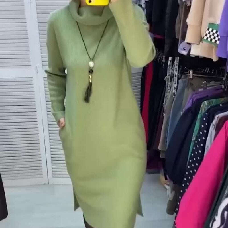 ✨AUTOCONFIANÇA ELEGANTE👗 VESTIDO FEMININO COM MANGA COMPRIDA E SLOT