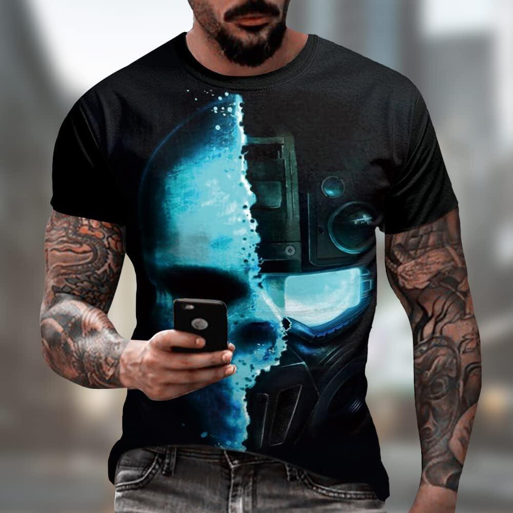 Men's 3D Print Skull T-Shirt 3D Creative Print Short Sleeve T-Shirt Casual Round Neck Novelty Street Fashion Tees Shirt