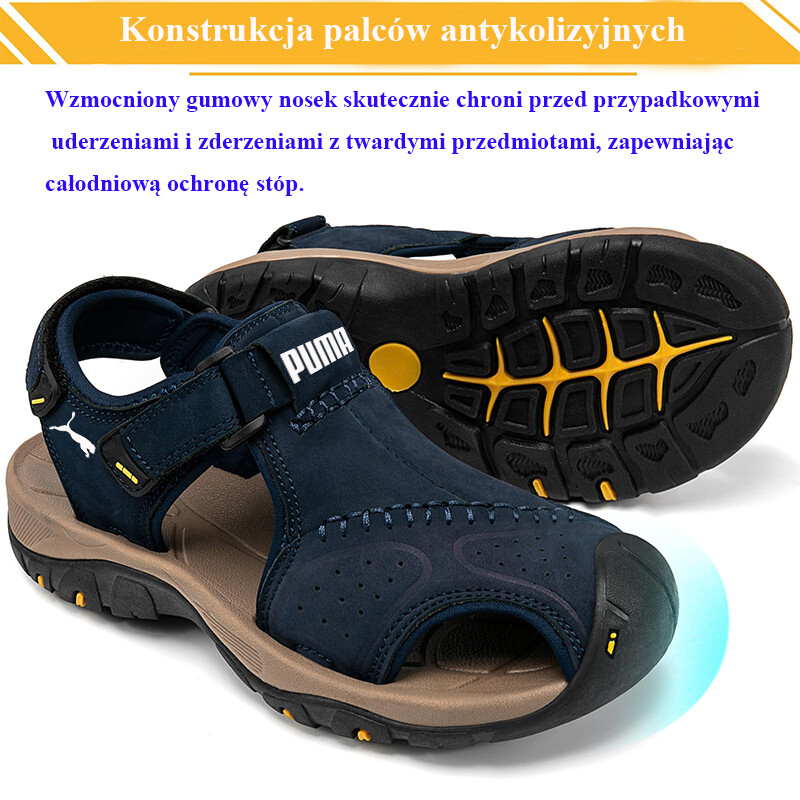 PUMA Męskie skórzane sandały sportowe z zamkniętymi palcami, spacery, sport, turystyka piesza, na zewnątrz, plaża, szlak, rzeka, wędkarstwo, woda, lekkie, wygodne, wodoodporne