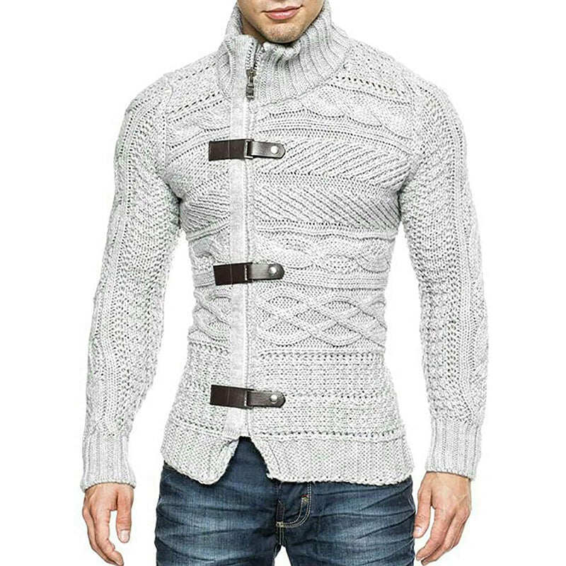 2022 Jesień/Zima Turtleneck Sweater Męski Kolor Matching Leather Button Long Sleeve Knit Sweater
