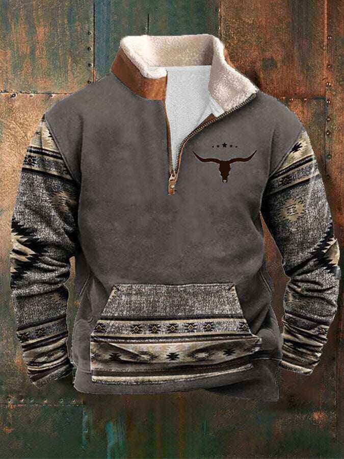 Męska bluza rekreacyjna z nadrukiem w zachodnim stylu retro