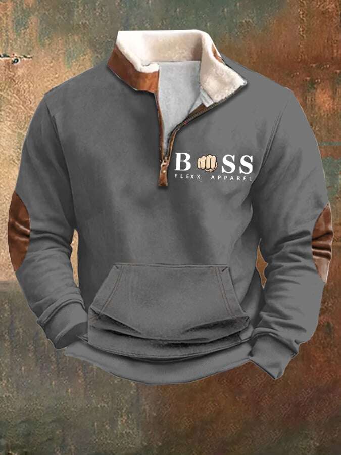 Sweatshirt de homem com estampado de letras vintage com gola alta e fecho