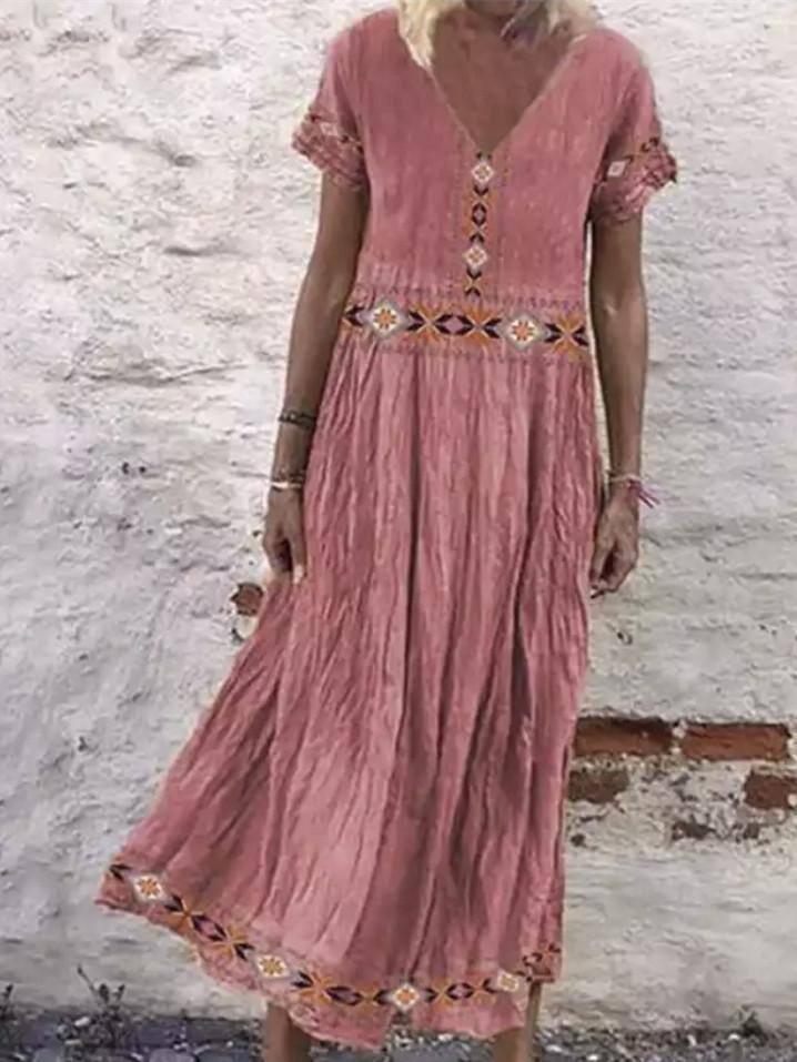 Květinové maxi šaty s krátkým rukávem a výstřihem do V