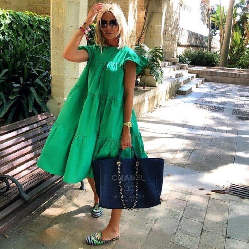 Vestido feminino com corte A para lindas férias de verão para mulheres
