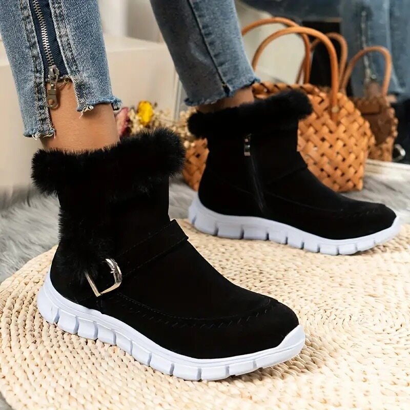 Botas de inverno, quentes para a neve, com zíper lateral