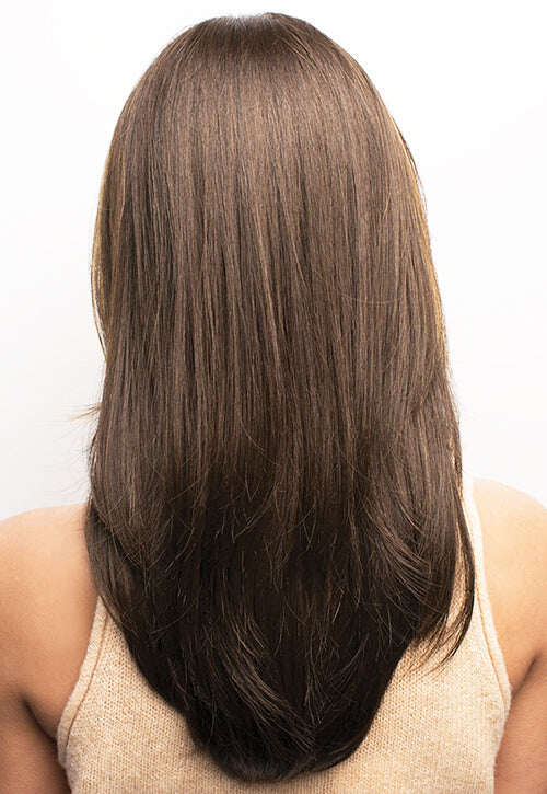 Layered side-parted straight hair