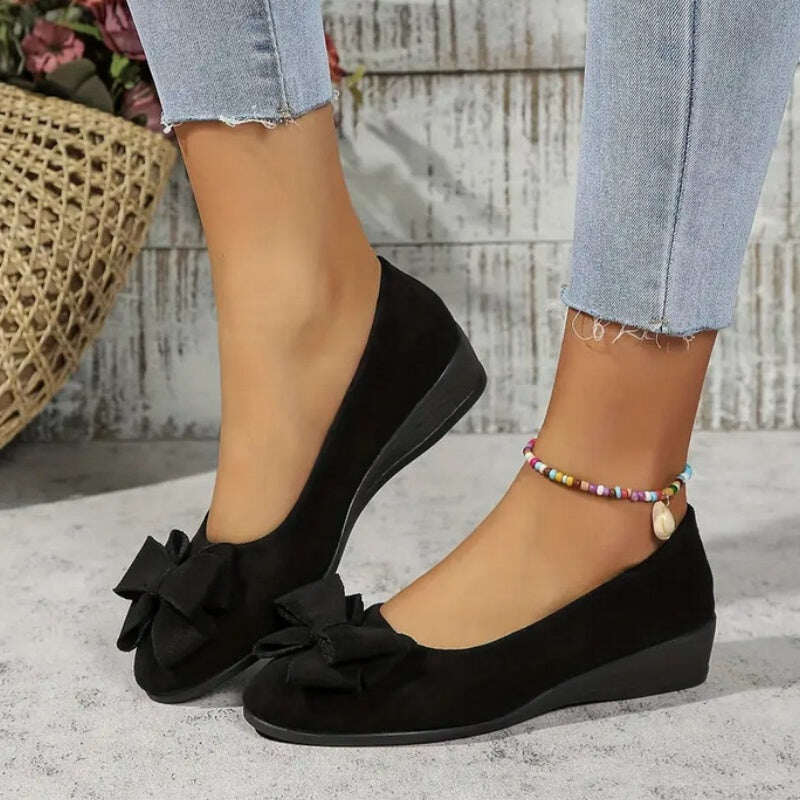 🔥Último dia de liquidação – 49% DE DESCONTO🎁 Mocassim ortopédico de cunha com laço e decoração Bowknot