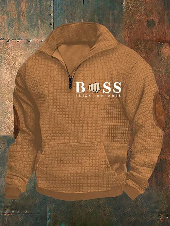 Sweatshirt de homem de tecido xadrez com gola retro com design de letras retro