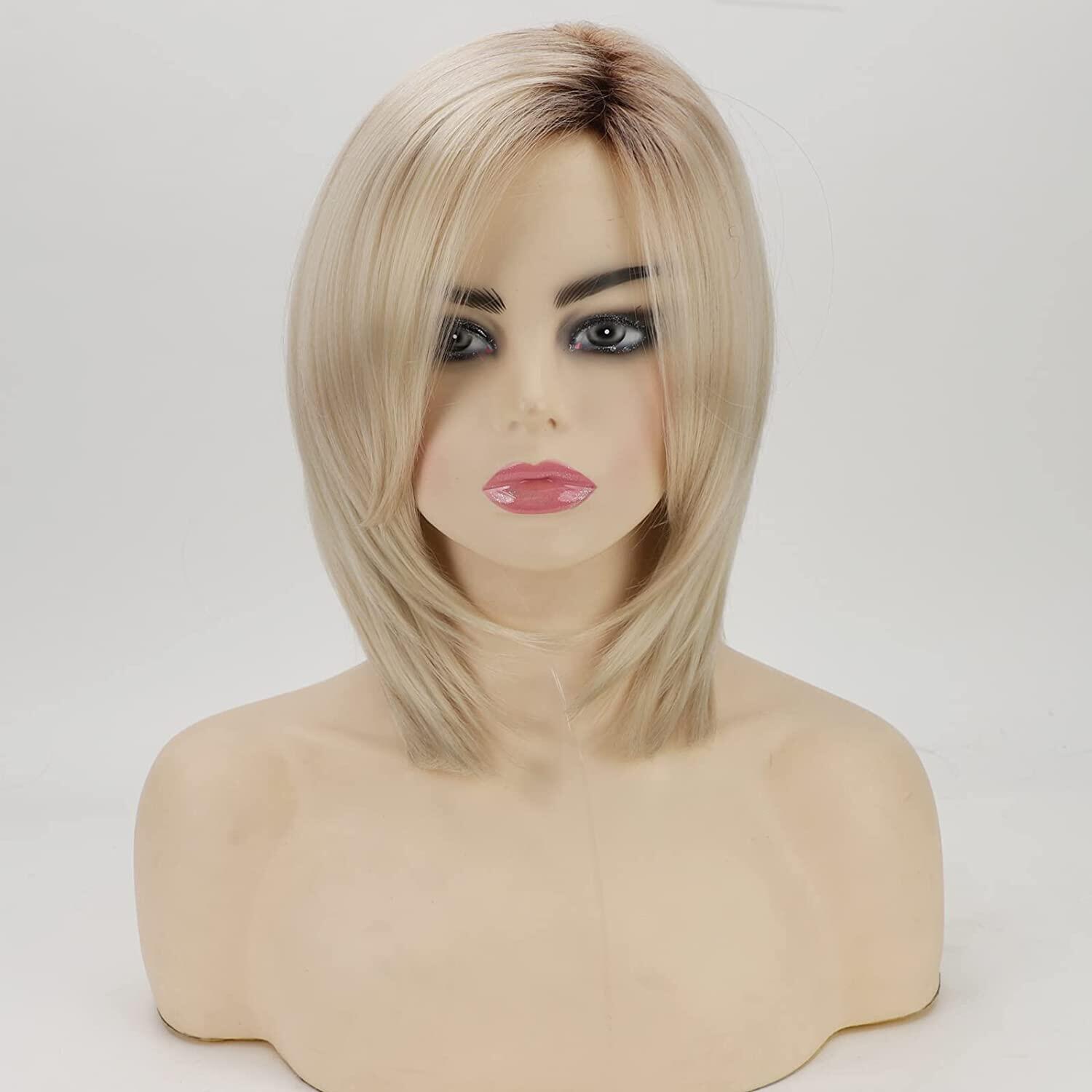 Perucas loiras de comprimento médio para mulheres brancas