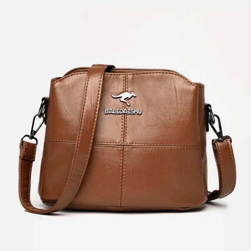 Carteiras e bolsas femininas, bolsa de ombro de couro genuíno com vários compartimentos