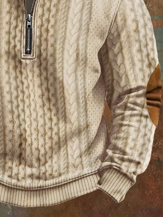 Moletom com zíper e estampa de malha vintage masculino