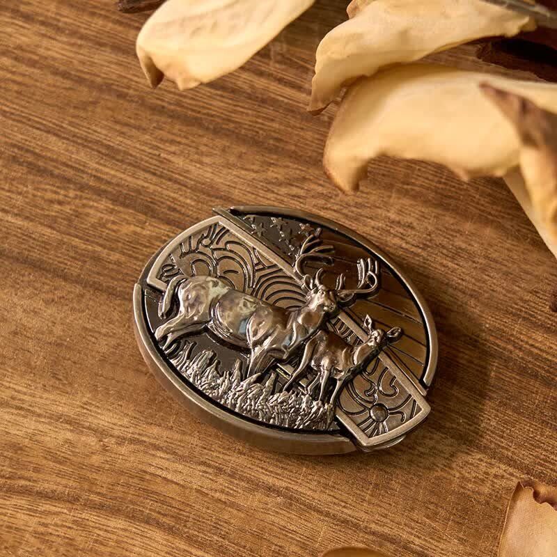 Комплект катарама за колан със скрит елен, дълъг рог, висулка, пръстен с бик