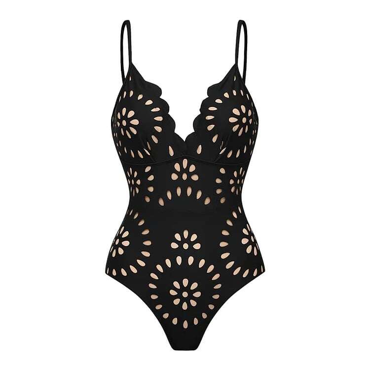 💖 2025 New 👙 Laser Cutting Flower Hollow Flared Skirt Swimsuit Set