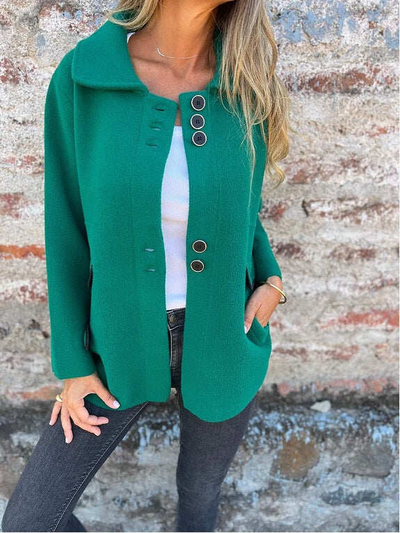 PROMOÇÃO🔥 Casaco feminino de lã folgado com botões