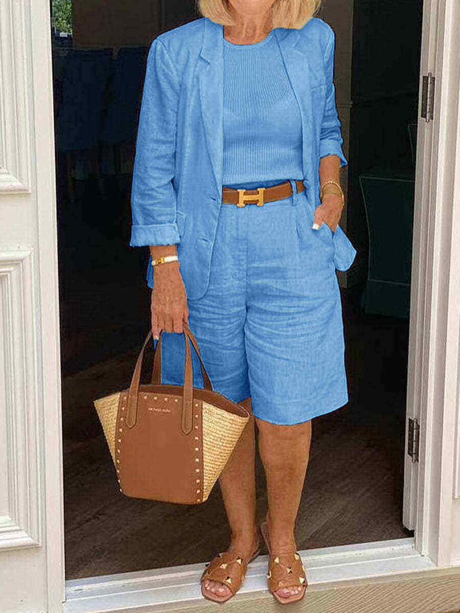 Conjunto casual de duas peças com casaco de manga comprida e calções