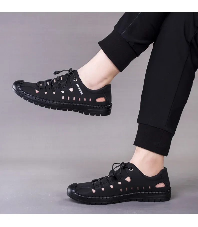 2023 nowe męskie skórzane buty wiosenne i letnie buty baotou hole trend fashion casual oddychające buty typu tide