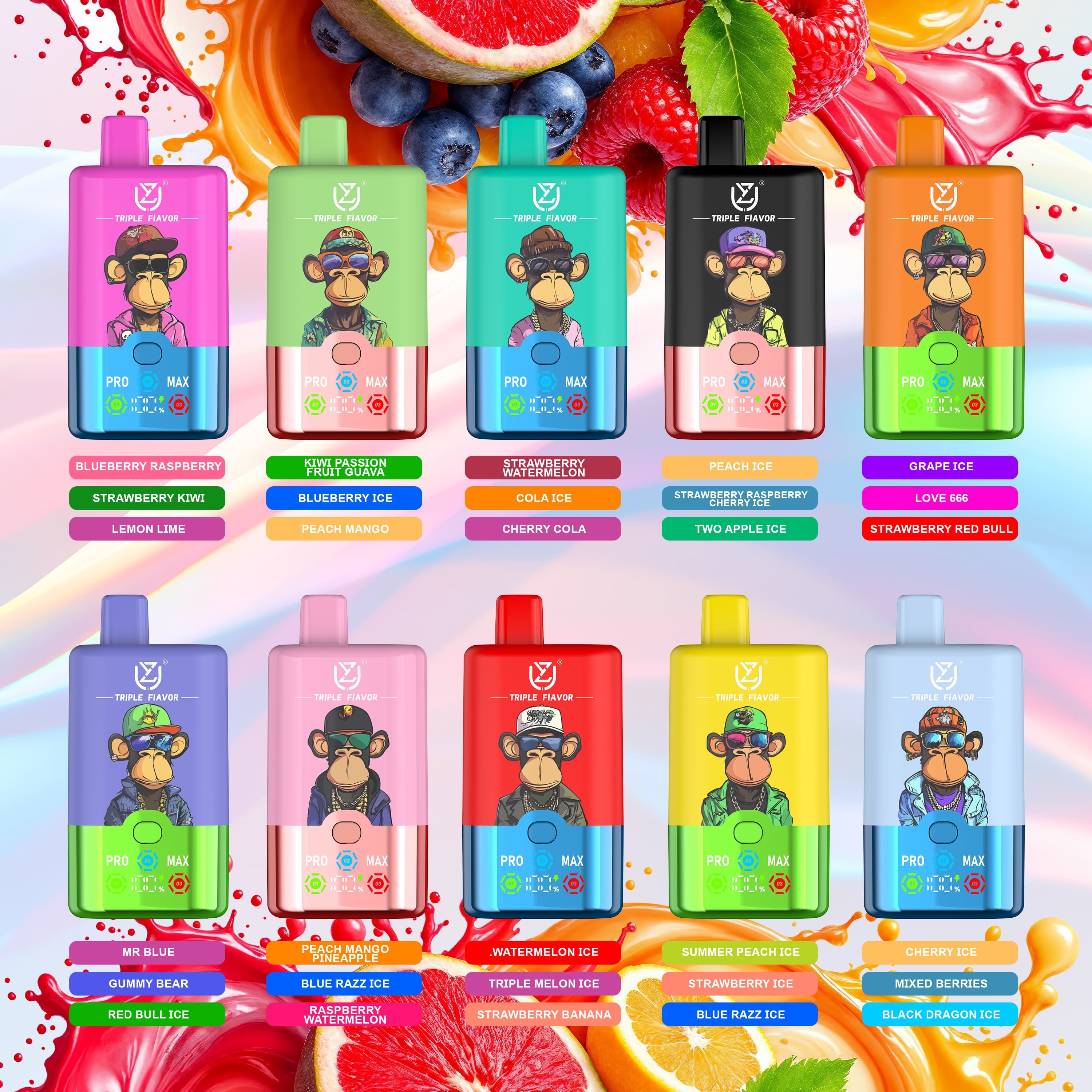 UZY Triple Flavor 60000 Puffs Vape 3 in 1 Disposable E Cigarette with Smart LED Display