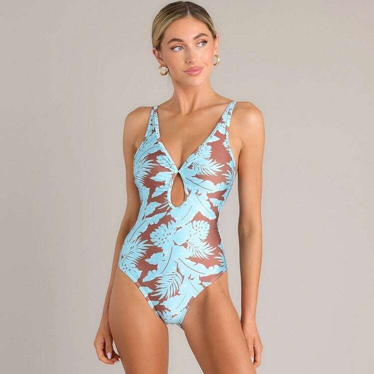 New Hollow Out Print One Piece Swimsuit